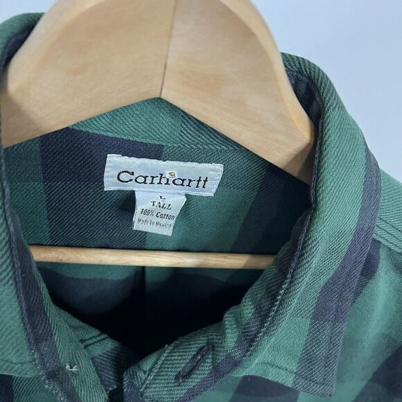 Vintage carhartt heavyweight Green Cotton flannel Large Tall - Picture 2 of 4